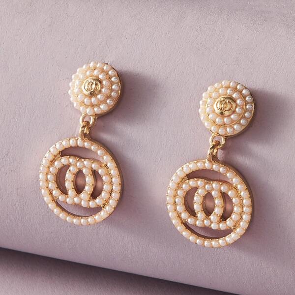 

1pair Faux Pearl Decor Round Drop Earrings, White