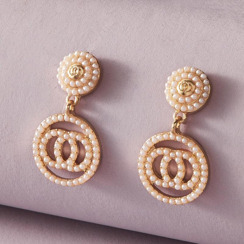 

1pair Faux Pearl Decor Round Drop Earrings, White