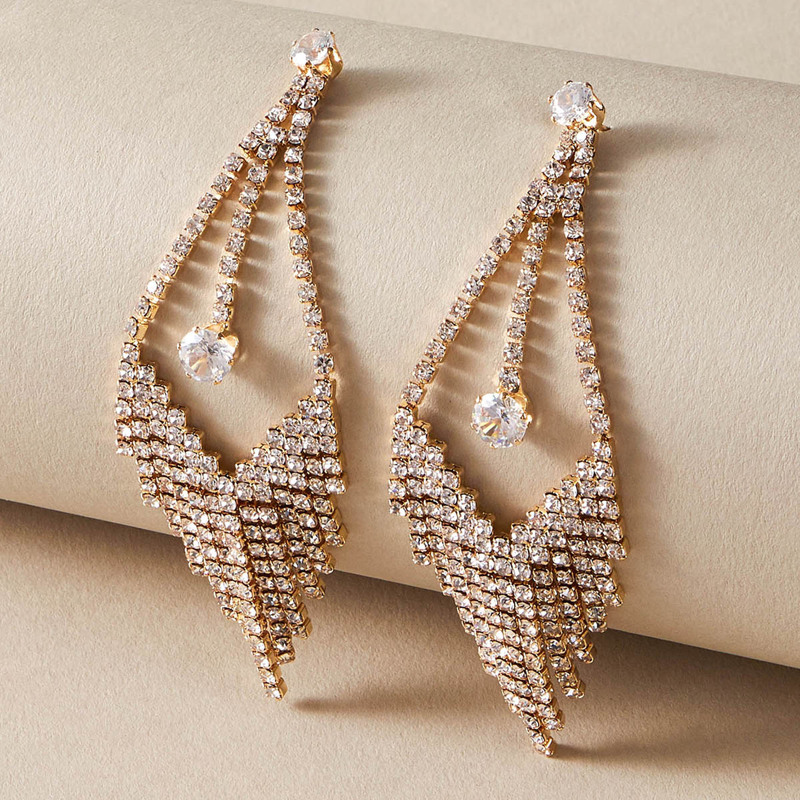 

1pair Rhinestone Engraved Tassel Drop Earrings, Gold