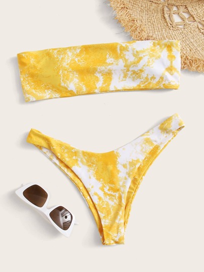 Tie Dye Bandeau Cheeky Bikini Swimsuit