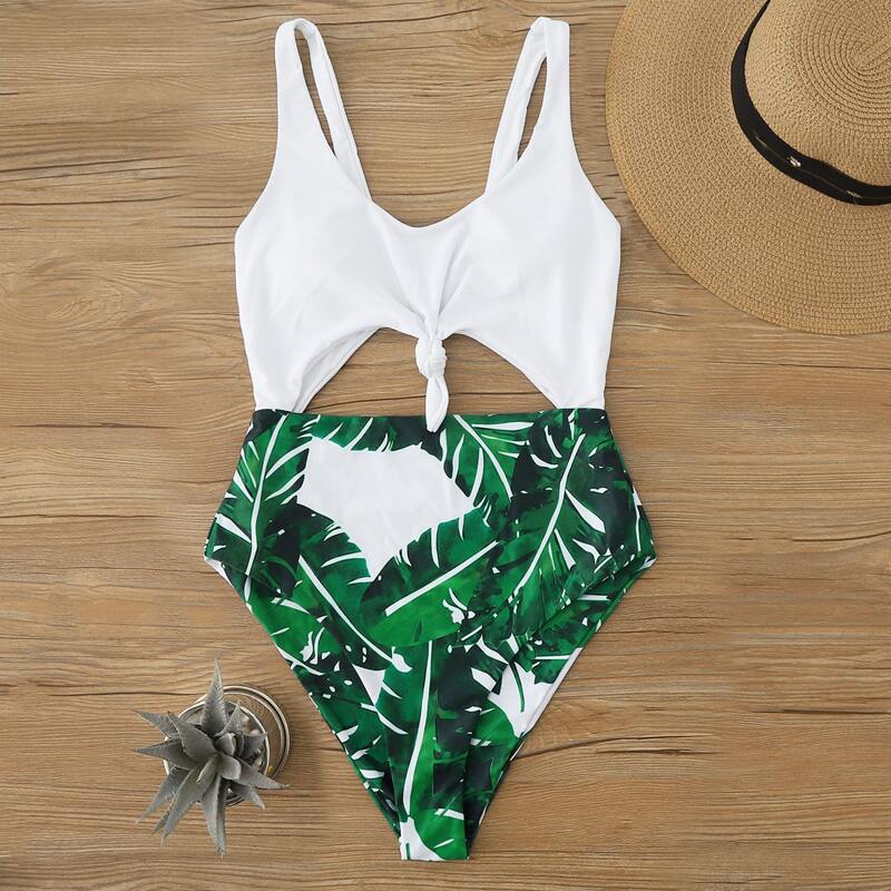 

Tropical Cut-out One Piece Swimsuit, Multicolor