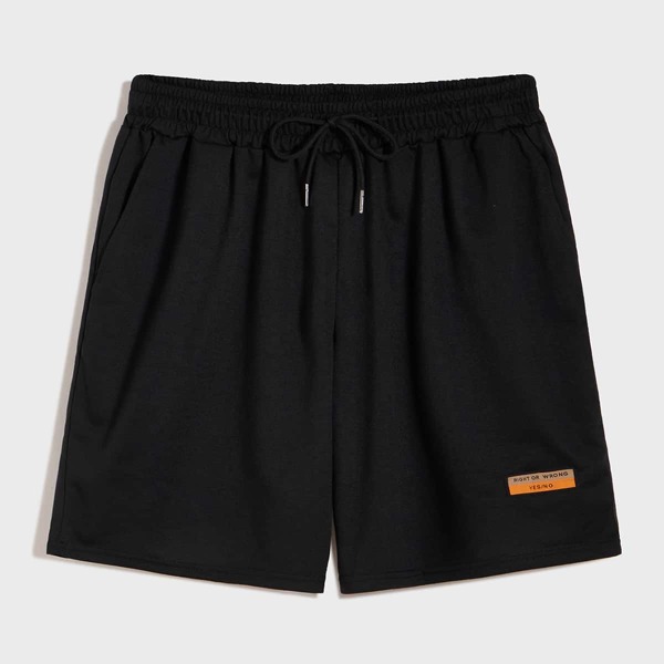 

Men Letter Patched Drawstring Waist Athletic Shorts, Black