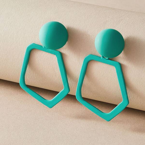 

1pair Geometric Shaped Drop Earrings, Green