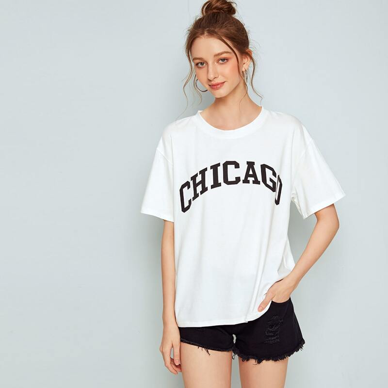 

Chicago Graphic White Boyfriend Tee