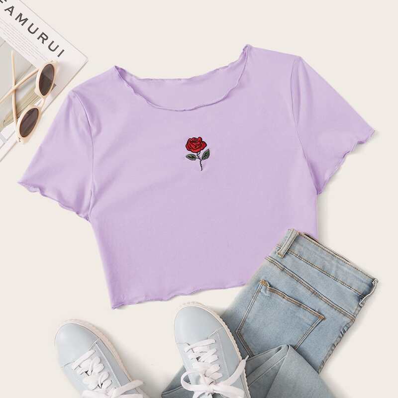 

Rose Embroidery Crop Top, Purple