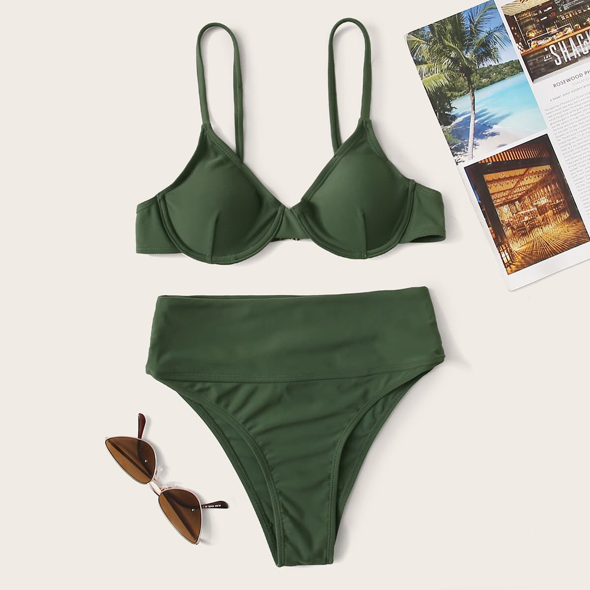 

Push Up High Waist Bikini Swimsuit, Army green
