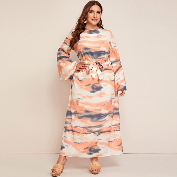 

Plus Tie Dye Belted Tee Dress, Multicolor