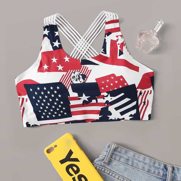 

Crisscross Flag Print Bralette, Multicolor