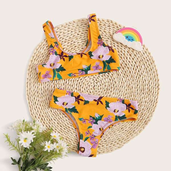 

Girls Floral Print Bikini Set, Yellow