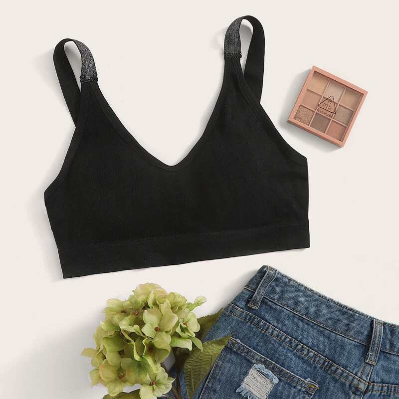 

Glitter Strap Bralette, Black