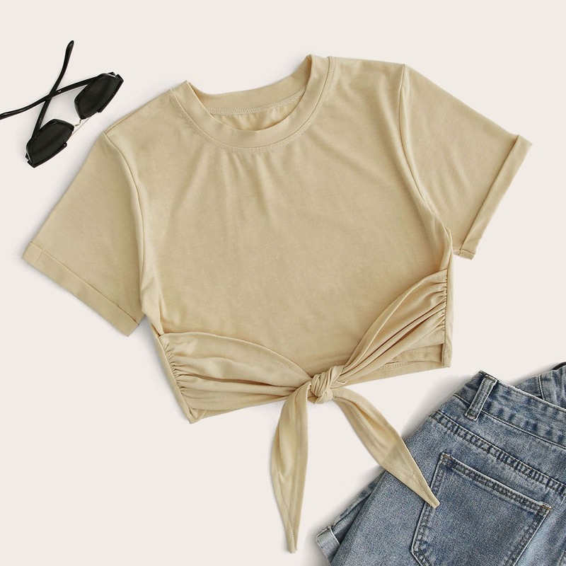 

Tie Front Crop Tee, Khaki