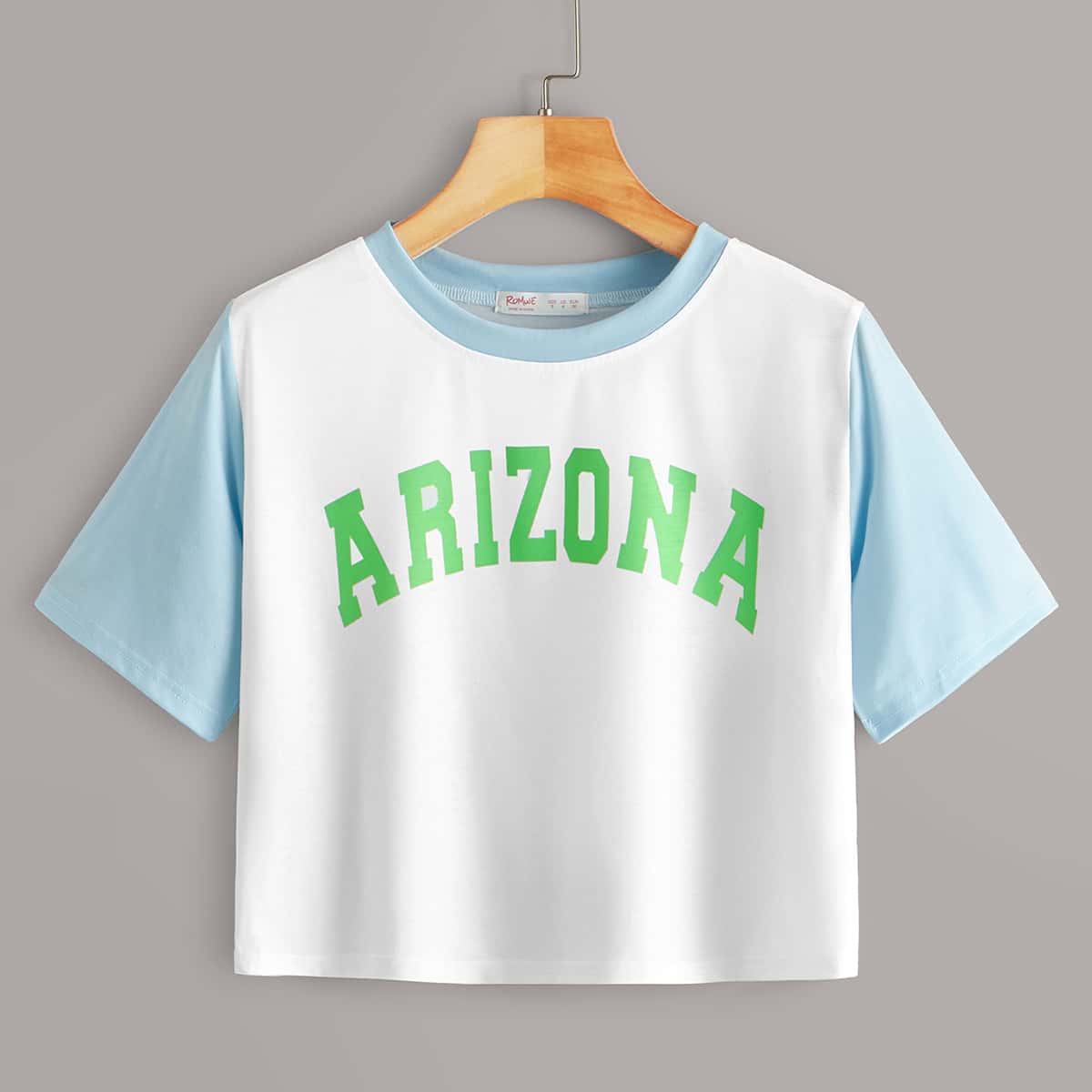 

Letter Print Colorblock Crop Tee, White