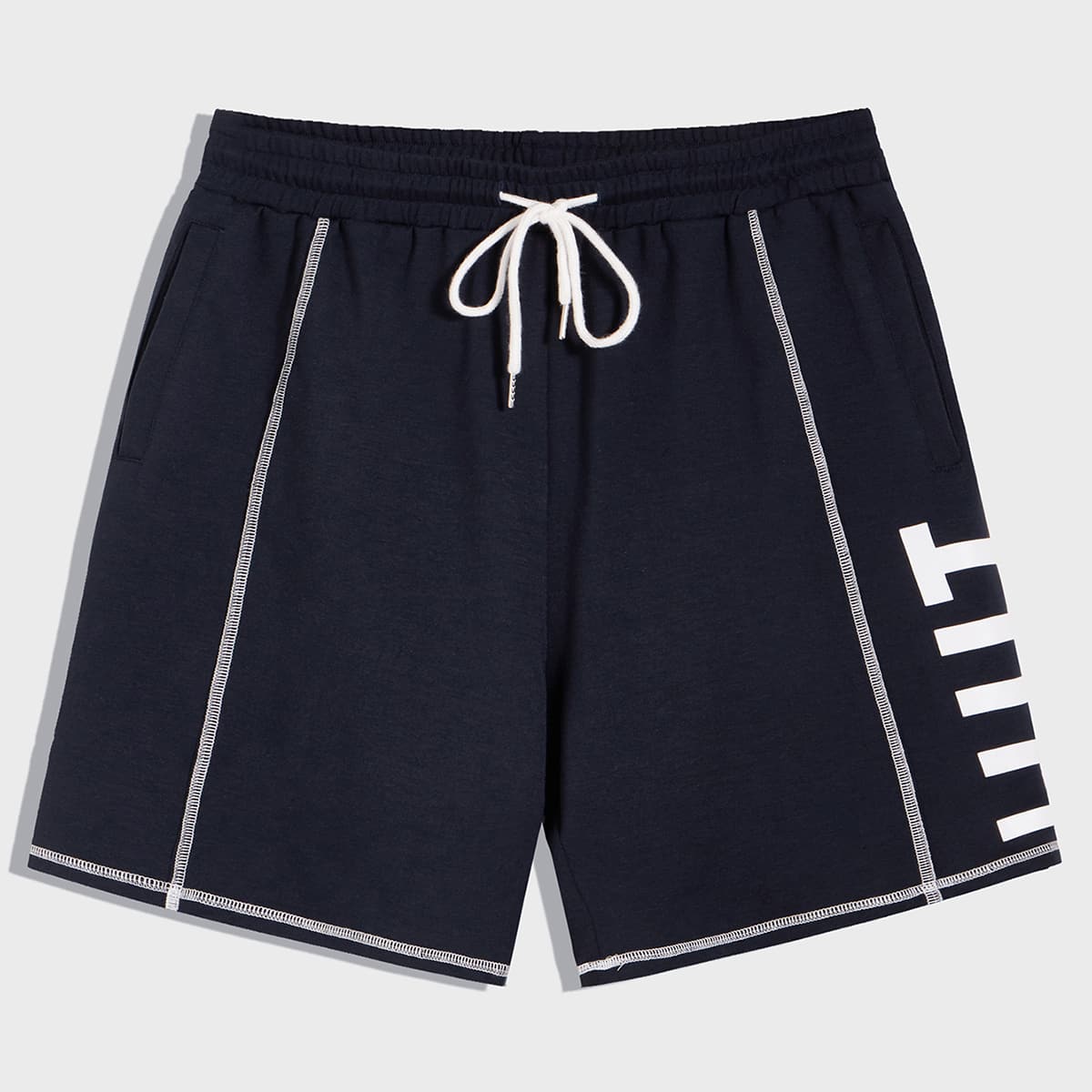 

Guys Contrast Stitch Letter Graphic Shorts, Navy