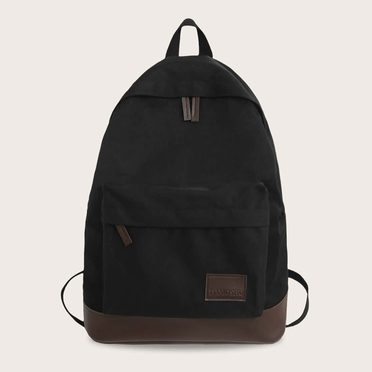 

Guys Contrast PU Pocket Front Backpack, Black
