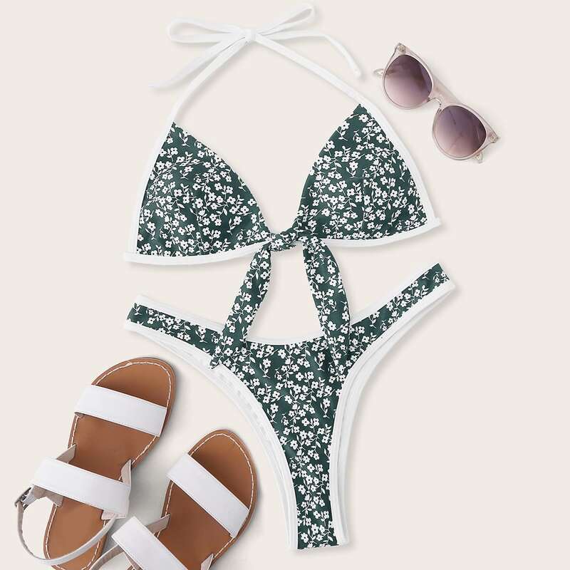 

Ditsy Floral Triangle High Cut Bikini Swimsuit, Multicolor