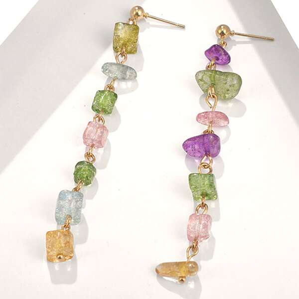 

1pair Stone Decor Drop Earrings, Multicolor