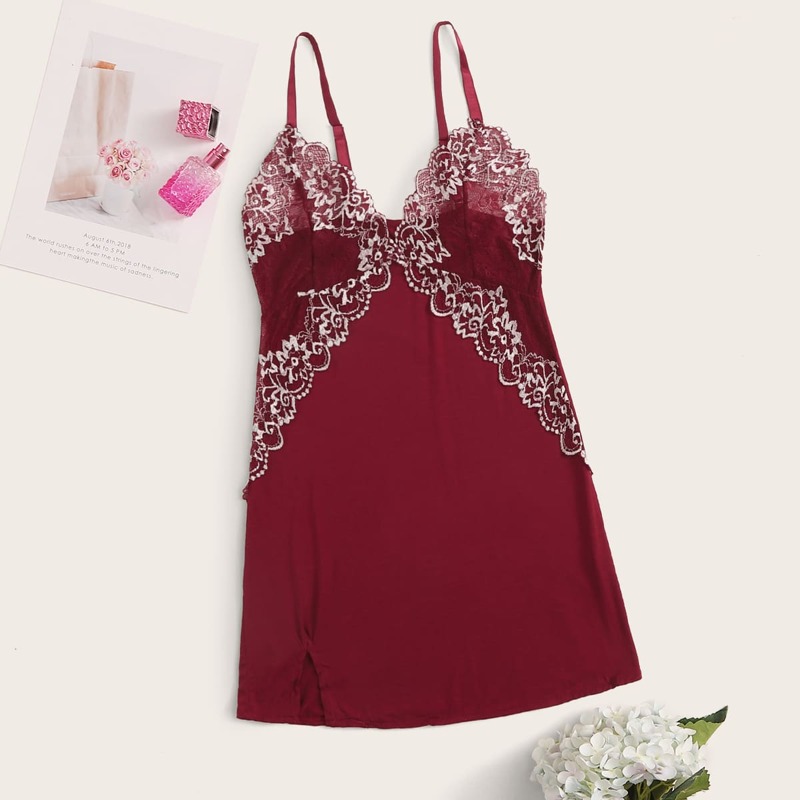 

Lace Trim Slips, Burgundy