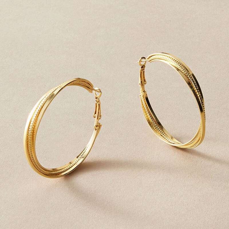 

1pair Metallic Round Hoop Earrings, Gold