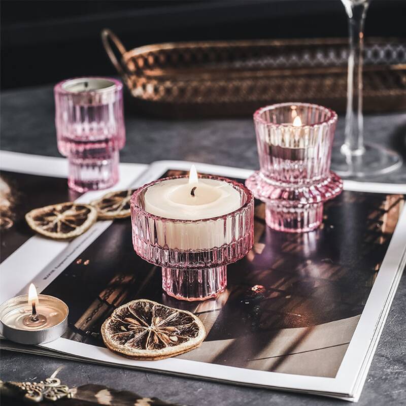 

1pc Solid Transparent Candle Holder, Pink