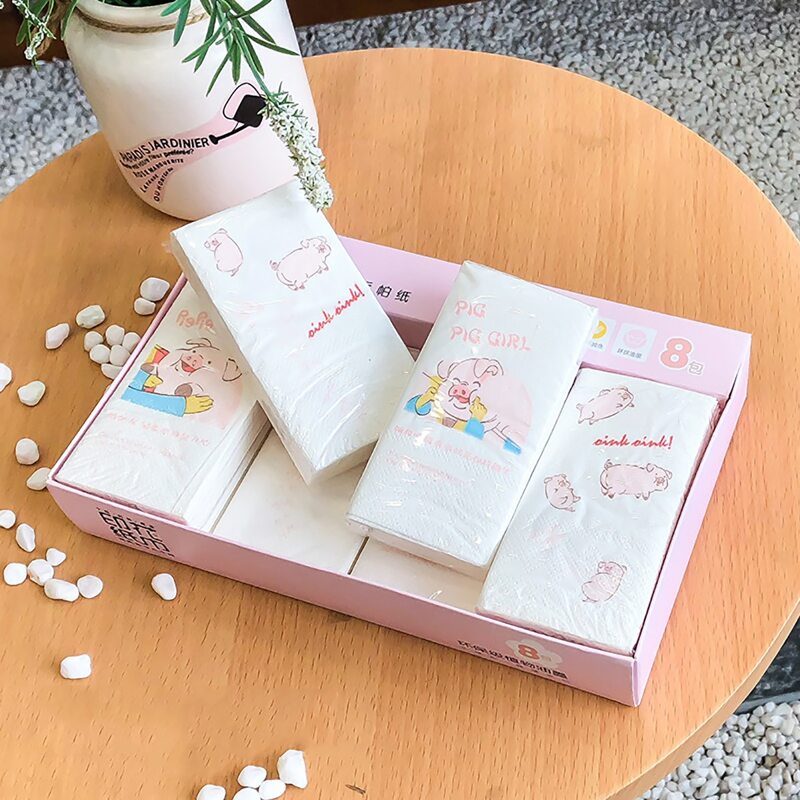 

8pack Cartoon Print Cover Handkerchief Paper