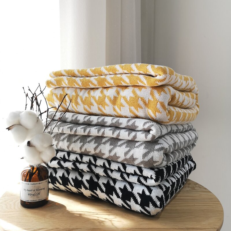 

1pc Houndstooth Cotton Blanket, Multicolor