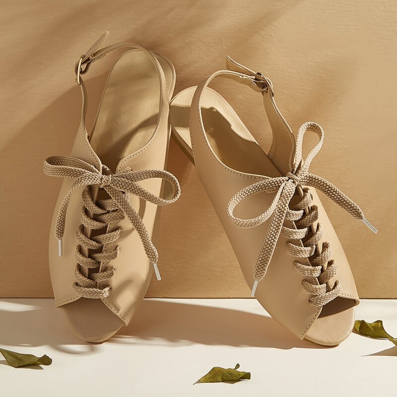 

Minimalist Lace-up Front Sandals, Beige