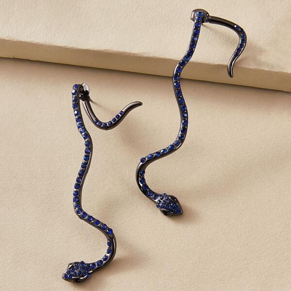 

1pair Rhinestone Decor Serpentine Earring Jackets, Black