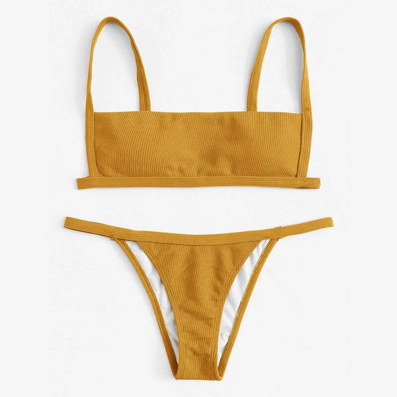 

Rib Tanga Bikini Swimsuit, Yellow