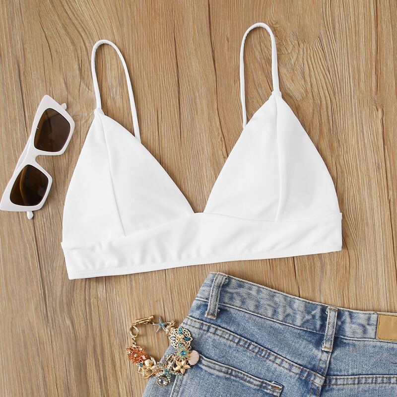 

Seam Detail Triangle Bikini Top, White