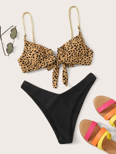 Chain Strap High Leg Bikini Swimsuit