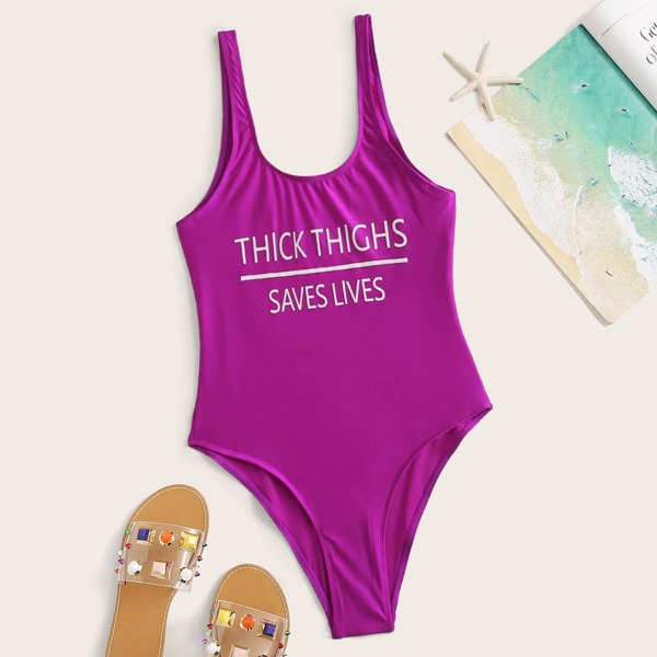 

Letter Graphic One Piece Swimsuit, Purple