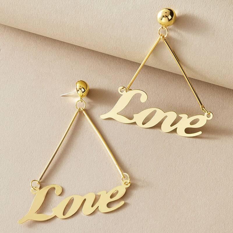 

1pair Hollow Out Letter Decor Drop Earrings, Gold