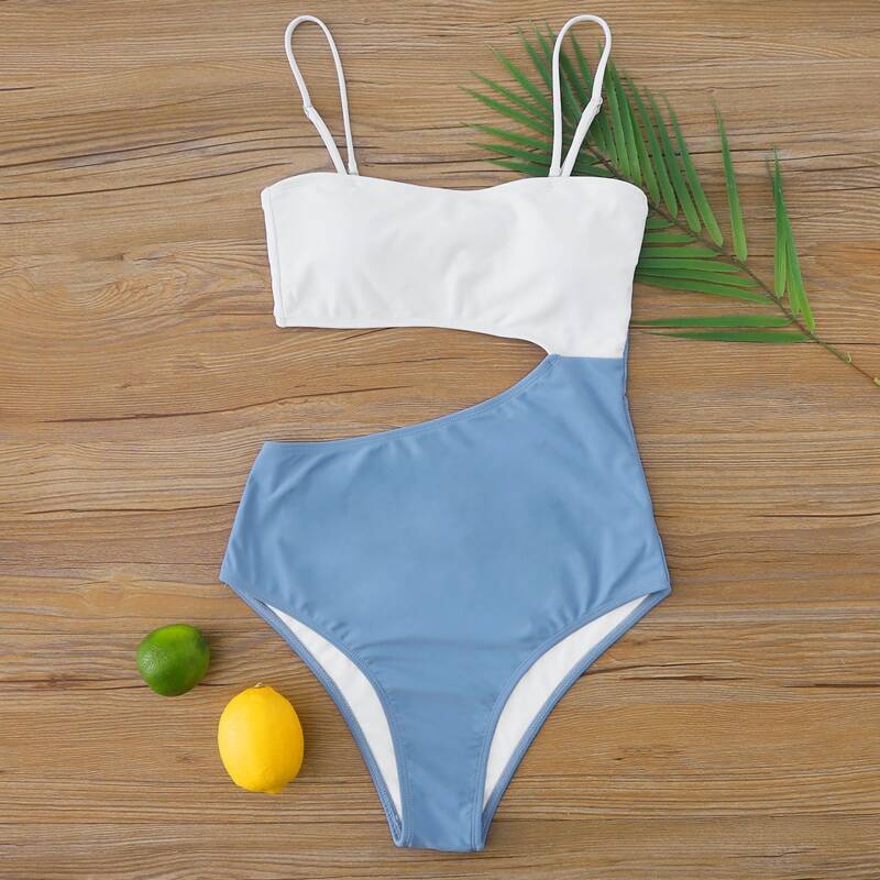 

Two Tone Cut-out One Piece Swimsuit, Multicolor