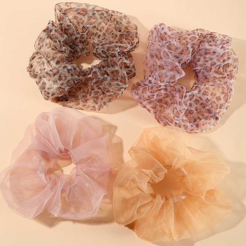 

4pcs Leopard Pattern Mesh Scrunchie, Multicolor
