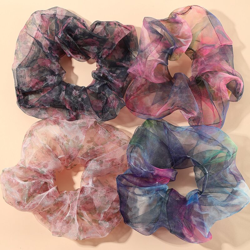 

4pcs Ditsy Floral Pattern Mesh Scrunchie, Multicolor