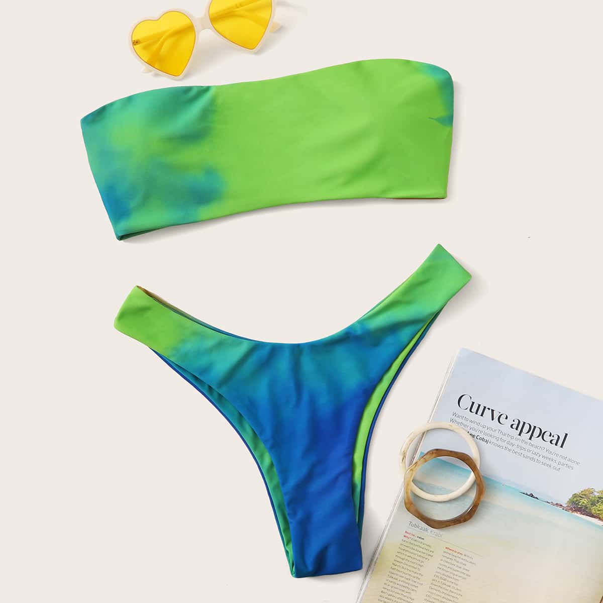 

Tie Dye Bandeau High Cut Bikini Swimsuit, Multicolor