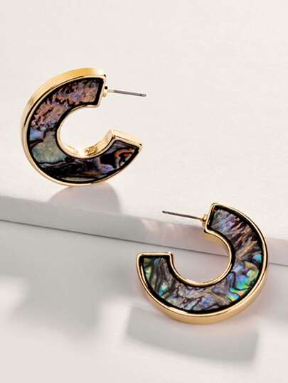 1pair Shell Engraved Hoop Earrings