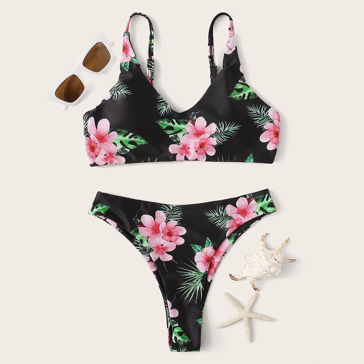 

Floral High Cut Bikini Swimsuit, Multicolor