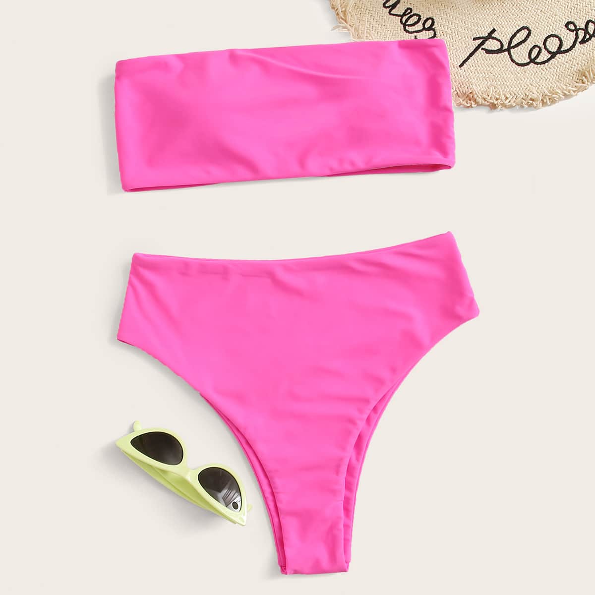 

Bandeau High Waisted Bikini Swimsuit, Pink