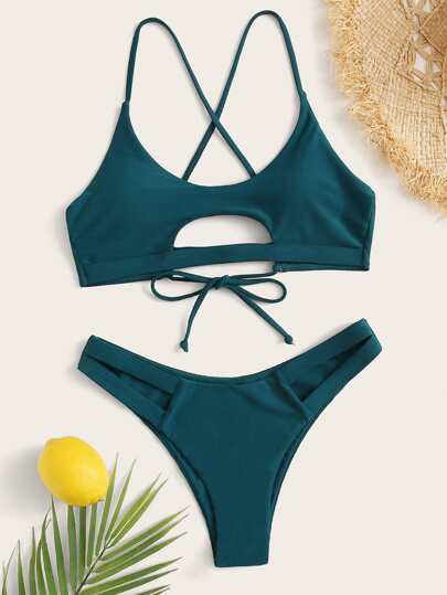 Cut-out Tie Back High Cut Bikini