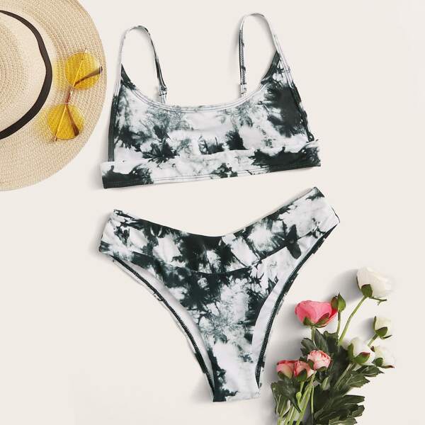 

Tie Dye High Cut Bikini Swimsuit, Multicolor