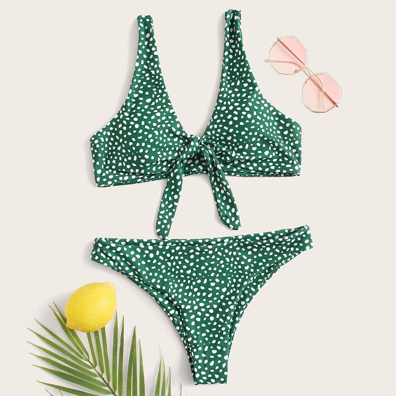 

Dalmatian Tie Front Cheeky Bikini Swimsuit, Green