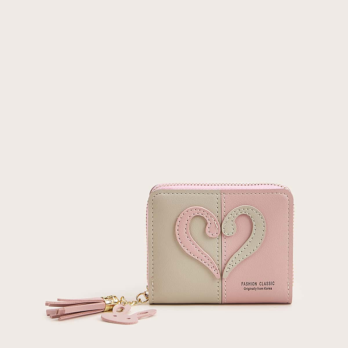 

Tassel Decor Colorblock Zipper Detail Purse, Pink