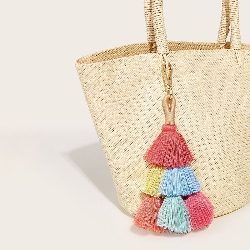 

Colorblock Tassel Charm Bag Accessory, Multicolor