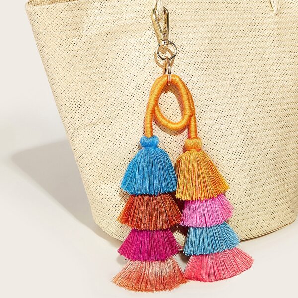 

Colorblock Tassel Decor Bag Charm, Multicolor