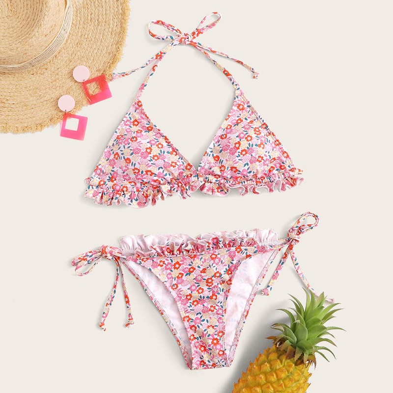 

Ditsy Floral Triangle Halter Bikini Swimsuit, Multicolor