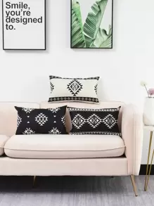 Bộ 1 Vỏ Gối Thắt Lưng Họa Tiết Hình Học, Không Ruột, Vỏ Gối Kiểu Dáng Hiện Đại, Không Ruột, Dùng Cho Ghế Sofa, Phòng Khách - Đen và trắng - Xem 1