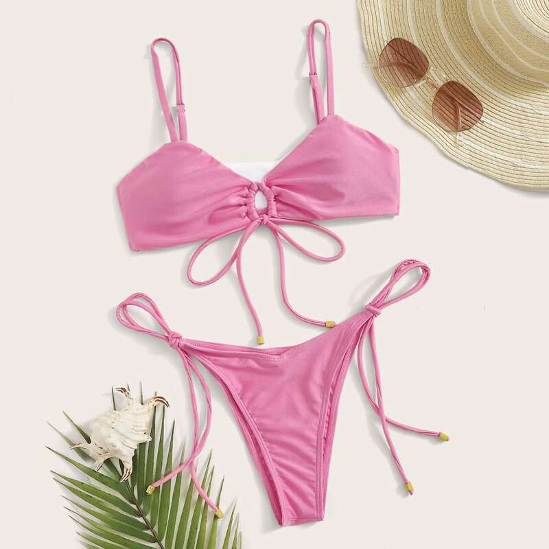 

Pink Self Tie Bikini Swimsuit