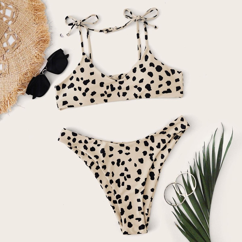 

Dalmatian Tie Strap High Leg Bikini Swimsuit, Multicolor