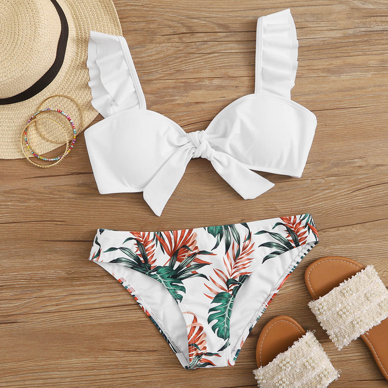

Tropical Ruffle Knot Bikini Swimsuit, Multicolor